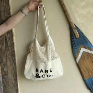 Custom Logo Eco friendly Organic Cotton Mesh Shopping Bag Foldable Reusable OEM Shoulder Strap Hand Length