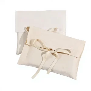 Custom Logo Envelope Pouch With Ribbon Tie Eco Friendly Reusable Jewelry Dust Bag Gift Packaging Natural Canvas Storage Sack
