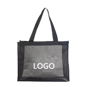Custom Logo Fashion Washable Eco Friendly Recyclable Nylon Mesh Tote Bags Beach Travel Shopping Women Reusable Portable