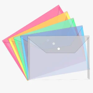 Custom Logo Filing Products A4 A5 Plastic Wallets Clear Document Bag with Snap Button Plastic File Folder PVC File Bag