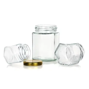 Custom Logo Food Storage Bottle Jelly Candy 45ml 60ml 280ml Hexagon Glass Mason Jar for Food Honey Jam