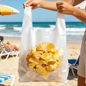 Custom Logo Ginkgo Printed PE Vest Plastic Bag Portable Clothing Store Shopping Carrier Bag Retail Packaging Tote Bag