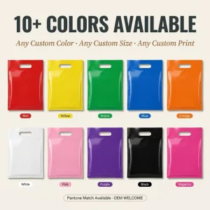 Custom Logo Glossy PE Die Cut Handle Merchandise Bag Plastic Retail Shopping Bag for Boutique Small Business Bulk
