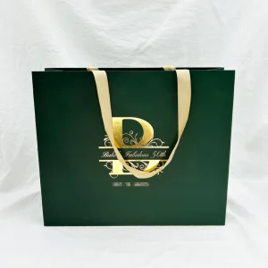 Custom Logo Gold Foil Logo Luxury Green Gift Bags Cardboard Paper Bags Shopping Bags