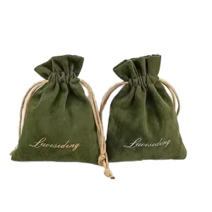 Custom Logo Green Velvet Gift Bags Thicker Soft Jewelry Pouch for Watches Necklaces Dust Sack for Weddings Parties