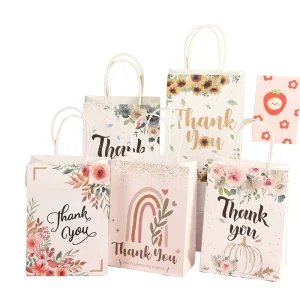 Custom Logo Hand Length Handle Kraft Paper Bag with Ribbon Offset Printing for Packaging Shopping and Promotion Art Paper
