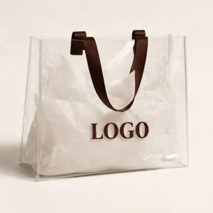 Custom Logo Handles Heavy Load Capacity Widened Base Waterproof Long Lasting Tote Bag Clear Transparent PVC Shoulder Handbag