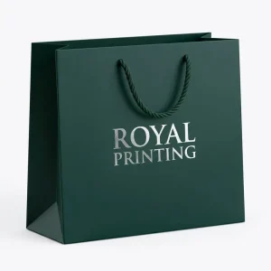 Custom Logo Hot Stamping Luxury Dark Green Matte Art Paper Bag for Boutique Clothing Shoes Fur Packaging Ribbon Cotton Rope Gift