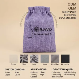 Custom Logo Jute Burlap Gift Drawstring Bag for Cosmetic Large Hemp Dust Pouch for Coffee Soap Food Packaging