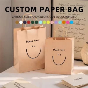 Custom Logo Kraft Paper Bag Takeaway Fast Food Bread Dessert Cookie Bakery Packaging Bags with Your Own Logo