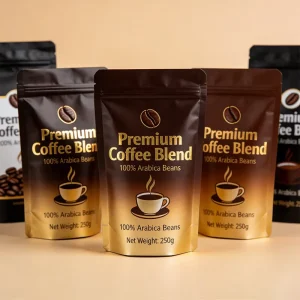 Custom Logo Kraft Paper Coffee Bag with Valve PLA Compostable Biodegradable Stand up Pouch Sustainable Coffee Food Packaging
