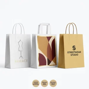 Custom Logo Kraft Paper Fashion Boutique Bag Square Bottom Twisted Handles Eco Friendly Apparel Gift Bag