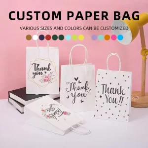 Custom Logo Kraft Paper Shopping Bag Eco Friendly Recyclable Brown Paper Gift Bags with Twisted Handles for Retail