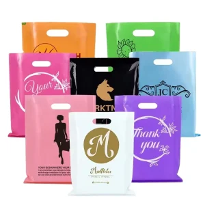 Custom Logo LDPE Handle Plastic Die Cut Shopping Bags for Small Business Retail Merchandise Supermarket Promotion