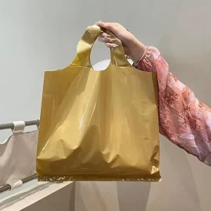 Custom Logo LDPE Plastic Round Handle Grocery Shopping Bag Foldable for Convenient Garments Underwear Shoes Socks Packaging