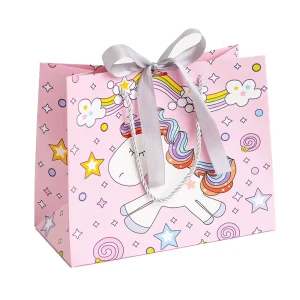 Custom Logo Laminated Reusable Luxury Biodegradable Paper Packaging Bag Cute Animal Design Children’s Clothing Craft Food Gift