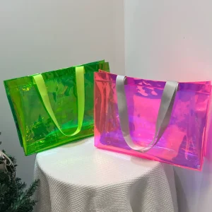 Custom Logo Laser PVC Colorful Plastic Jelly Tote Bag Beach Waterproof Storage Tote Bag