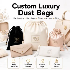 Custom Logo Luxury Dust Bags for Jewelry Handbags Shoes Apparel and Gift Packaging Pouch