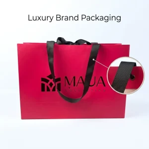 Custom Logo Luxury Eco Friendly Magenta Paper Bag with Sturdy Ribbons Large Capacity Shopping Tote for Apparel Fur Packaging