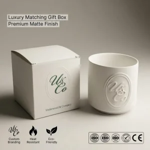 Custom Logo Luxury Embossed Ceramic Candle Jar Box Premium Matte White Fragrance Candle Container Gift Packaging Box