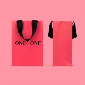 Custom Logo Luxury Hot Stamping Black logo Red Gift Paper Bags for Perfume and Cosmetics Packaging