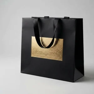 Custom Logo Luxury Matte Black Paper Bag Custom Gold Foil Logo Premium Boutique Shopping Bag with Ribbon Handle