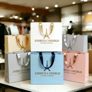 Custom Logo Luxury Paperboard Gift Bags Ribbon Handle for Clothing Cosmetics Exhibition Recycled Materials for Small Businesses