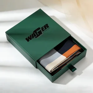 Custom Logo Luxury Rigid Cardboard Sliding Drawer Box Green Gift Packaging Cosmetic Lingerie Sock Silk Scarf Pull out Gift Box