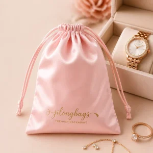 Custom Logo Luxury Satin Drawstring Dust Bag for Jewelry Watches Accessories Packaging Reusable Silk Satin Storage Pouch