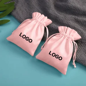 Custom Logo Luxury Small Pink Velvet Drawstring Bag Jewelry Gift Packing Bags Velvet Packaging Bag