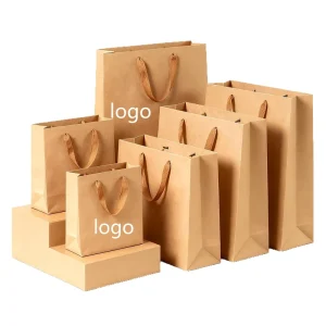 Custom Logo Luxury Style Kraft Paperboard Gift Bags Versatile Packaging for Small Business for Clothing Food Retail with Ribbon