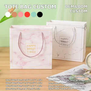 Custom Logo Mini Matte White Cardstock Ribbon Bow Paper Bag for Jewelry Watch Perfume Cosmetic Boutique Gift Packaging