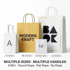Custom Logo Minimalist Kraft Paper Square Bottom Shopping Bag Twisted Handles Eco Friendly Chic Recyclable Gift Bag