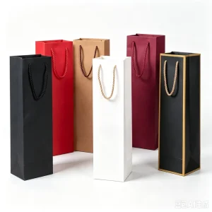 Custom Logo Multi Color Tall Kraft Paper with Twisted Rope Handles for Wine Bottle Gift Shopping Bags
