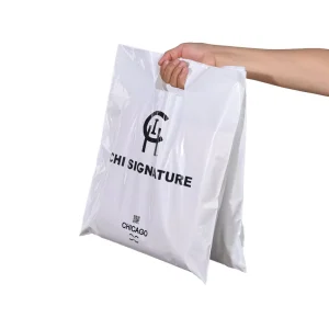Custom Logo Mylar Plastic Folding Retail Party Bags Transparent Punch Bag for Boutique Shopping Supermarket Use T-Shirt Bag