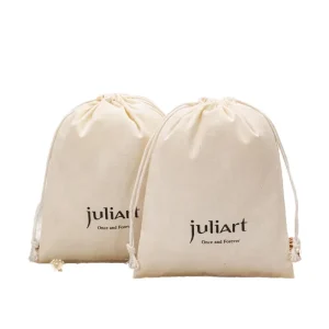 Custom Logo Natural Cotton Drawstring Bag Beige Organic Cotton Dust Pouch Reusable Gift Packaging Bag for Gift Storage