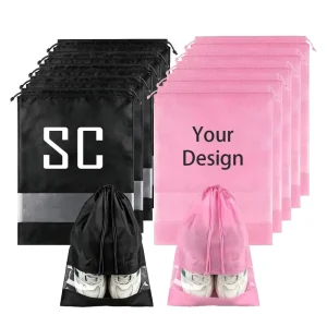 Custom Logo Non Woven Drawstring Shoe Dust Bags with Clear Window, Toy Storage Pouches