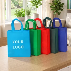 Custom Logo Non Woven Shopping Bag PP Nonwoven Grocery Bags with Bottom Gusset Reusable for Retail