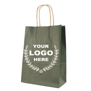Custom Logo Olive Green Kraft Paper Shopping Bags with Twisted Handles for Eco Retail Gift Packaging
