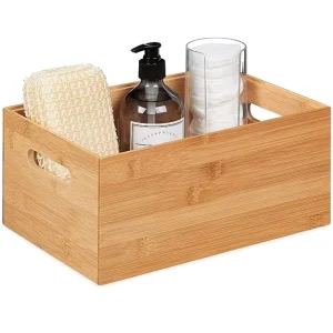 Custom Logo Open Type Bamboo Box Large Bamboo Storage Box Bamboo Wood Storage Box with Handles