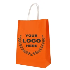 Custom Logo Orange Kraft Paper Carrier Bags with Twisted Handles for Retail Event Promotional Packaging