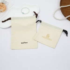 Custom Logo Organic Cotton Muslin Bags Shopping Pouch Canvas Drawstring Dust Bag for Jewelry Accessories Gift Packaging