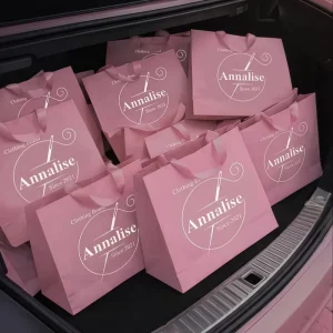 Custom Logo Paper Bags with Satin Ribbon Handles Recyclable Matte Shopping Bags for Clothing Boutique Luxury