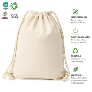 Custom Logo Pattern Eco Friendly Durable Thick Cotton Fabric Reusable Shopping Dust Canvas Cotton Drawstring Bag