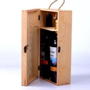 Custom Logo Poplar Pine Bamboo Wooden Gift Wine Packaging Box Double Single Wine Bottle Set Square Beverage Box