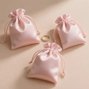 Custom Logo Premium Soft Finish Satin Jewelry Dust Cover Bag for Ring Chain Earring Travel Protection