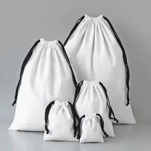 Custom Logo Print Canvas Cotton Jewelry Pouch Drawstring Shoe Dust Cotton Canvas Shopping Bag for Gift Packaging