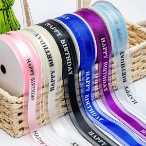 Custom Logo Printed 25MM Organza Satin Ribbon for Flowers With Logo Soft for Gift Cake Box Packing Decoration