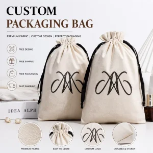 Custom Logo Printed 8Oz Canvas Drawstring Bag Reusable Gift Candle Storage Dust Pouch Cotton Canvas Bag