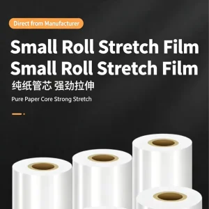 Custom Logo Printed Acrylic Adhesive Packaging Film Roll 50 cm Wide Transparent Stretch Wrap Glossy Surface Soft Moisture Proof